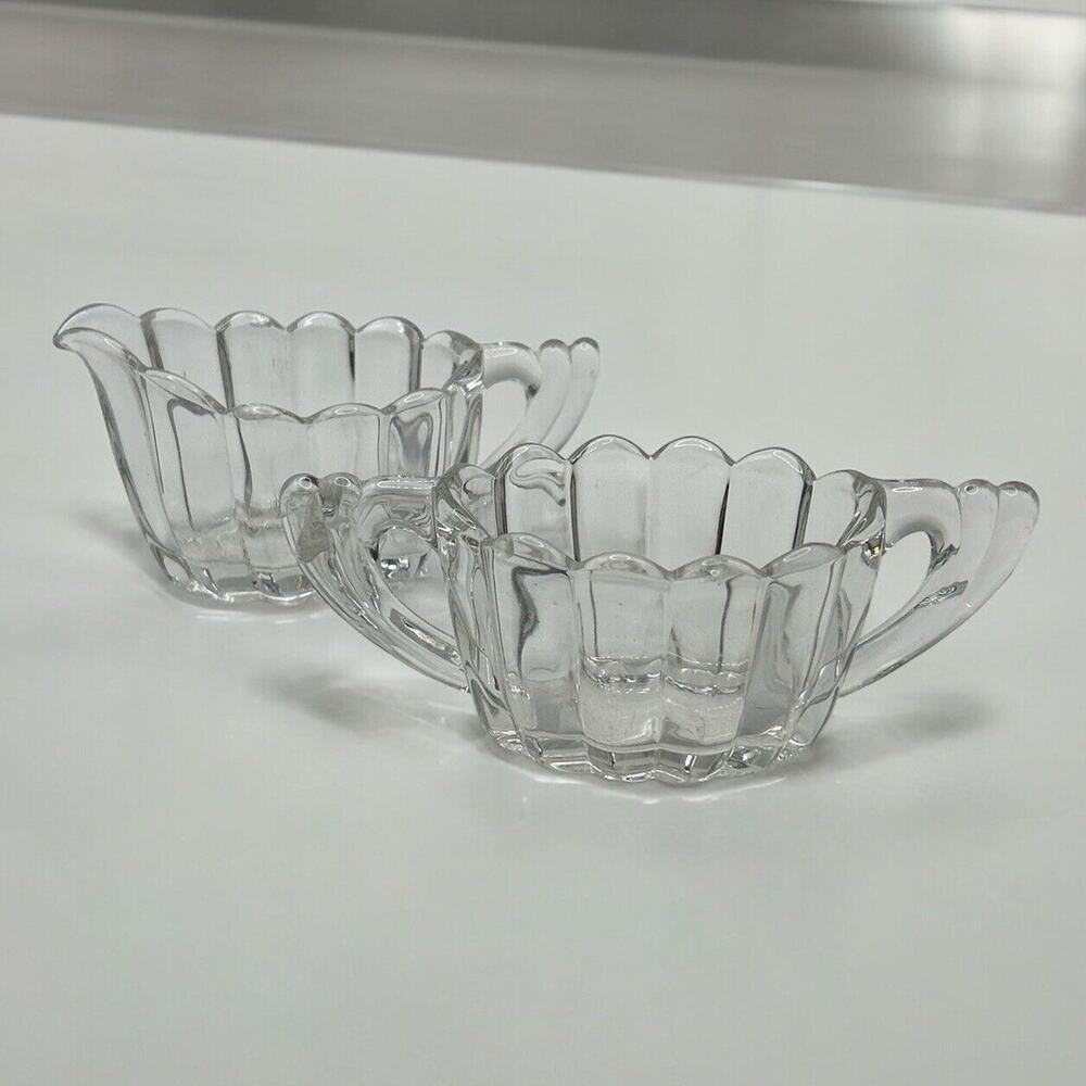 Heisey Crystolite Large Creamer Sugar Serving Handle Clear Art Deco VTG